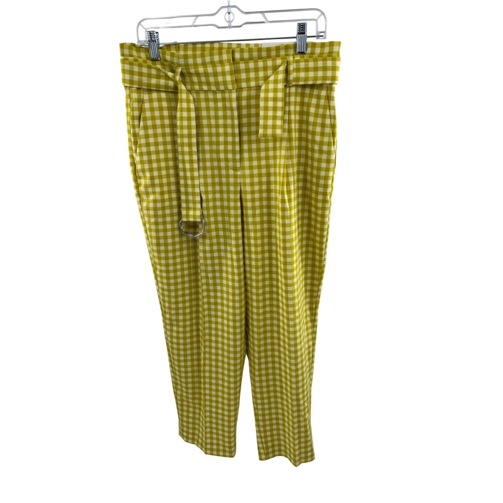 NWT Ann Taylor‎ Yellow Gingham High Rise Tapered Ankle Pants  D-Ring Belt Size 8